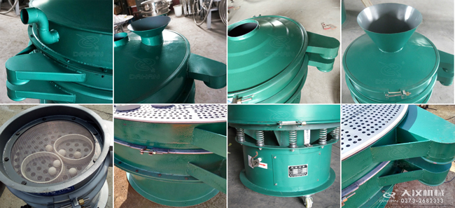 碳鋼振動篩進料口,出料口,篩框,篩網,彈跳球等細節展示