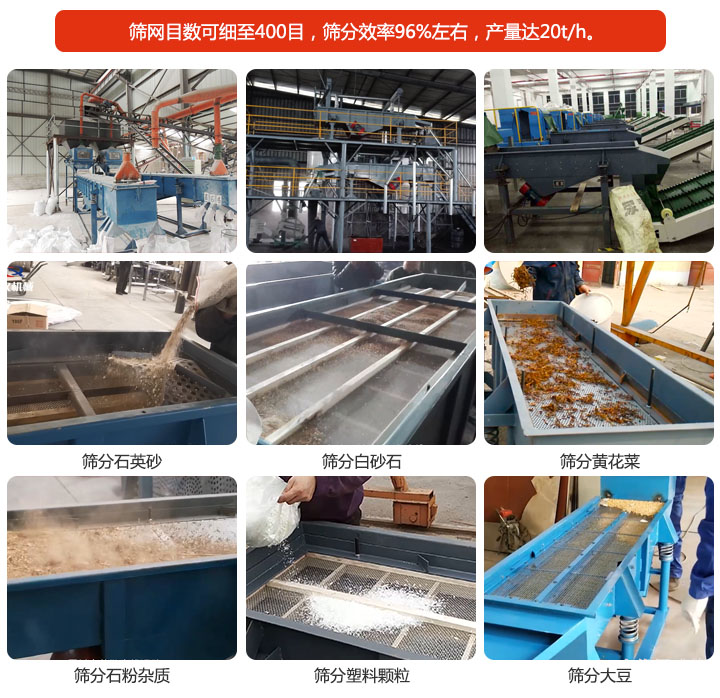 大漢機(jī)械不銹鋼直線振動(dòng)篩篩分物料分級圖--